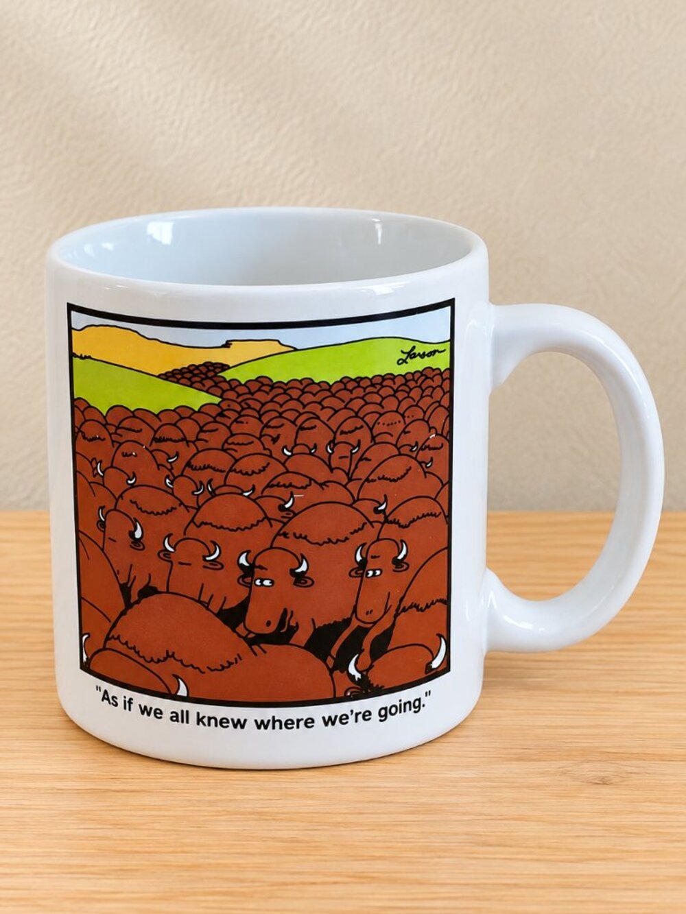 Gary Larson The Far Side Buffalo Mug 1985 OZ As If We All Knew Quirky Offbeat